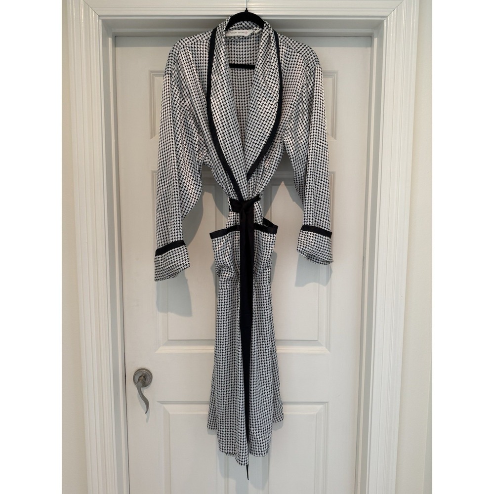 Vintage Victoria's Secret Satin‎ Black White Houndstooth Long Kimono Robe M/L